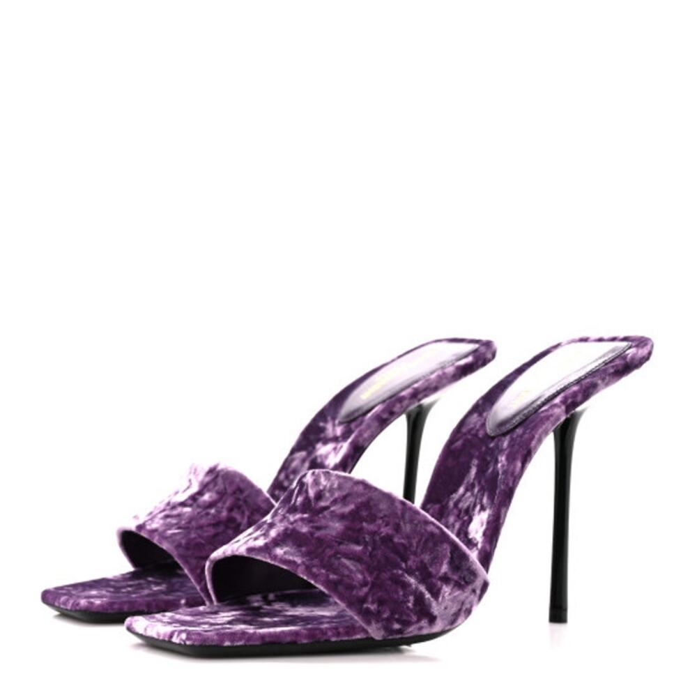 Saint Laurent Baliqua 105 Malva Purple Velvet Mule Sandals EU 37.5